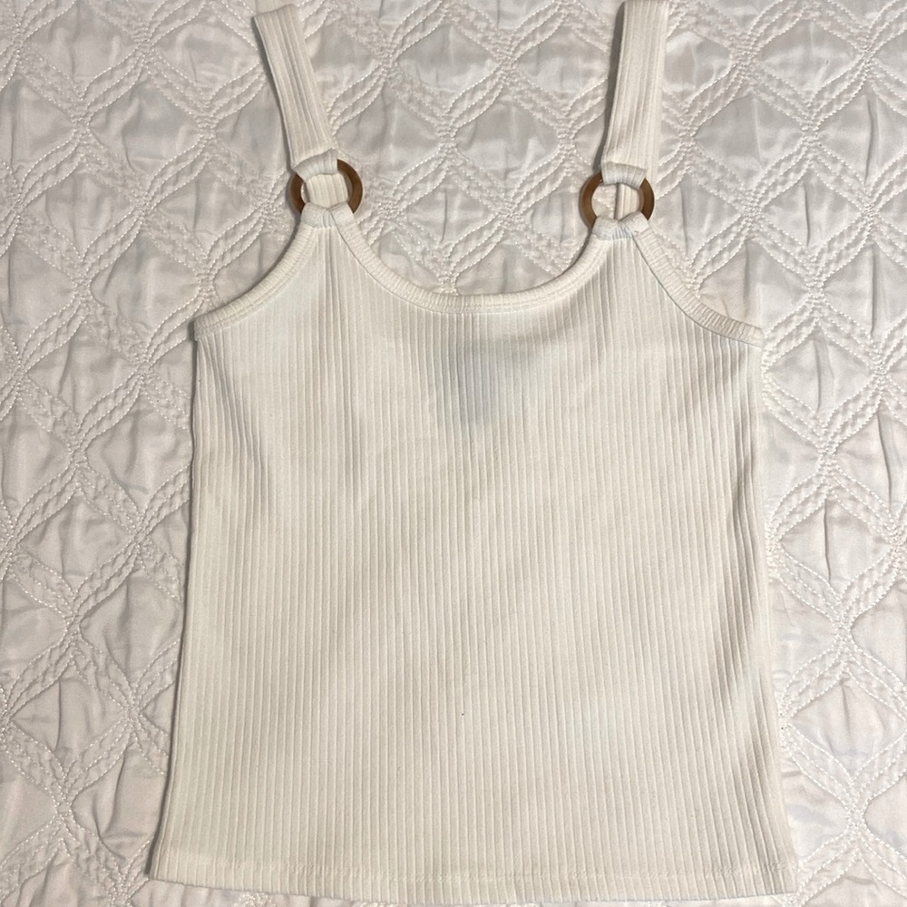 White Tank with brown Keyhole straps - Small